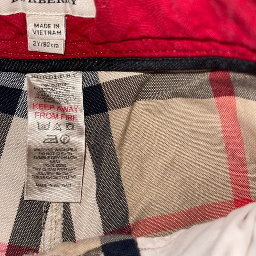 Burberry Beige Nova Check Cargo Shorts with Black and Red Stripes